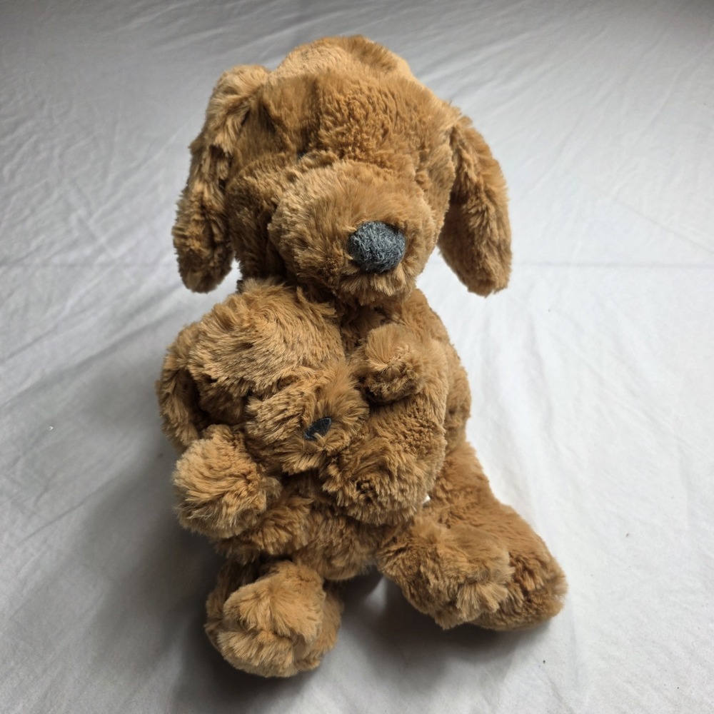Cloud Island Plush Dog Mom and Baby Puppy Toy Rattle Set Brown Stuffed Animal